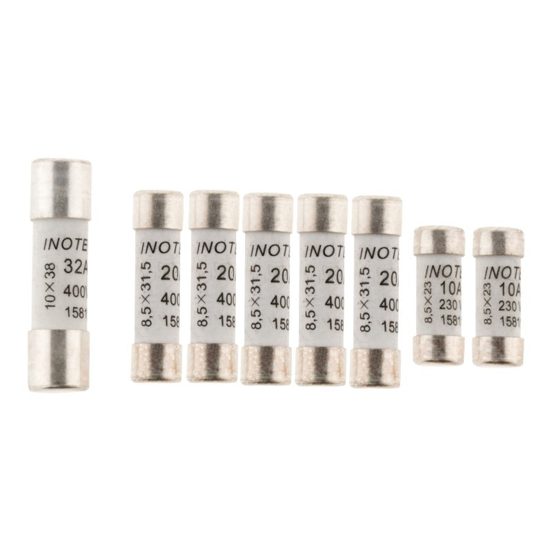 Set of 8 ceramic fuses (2x10A+5x20A+32A) with indicator light - NC
